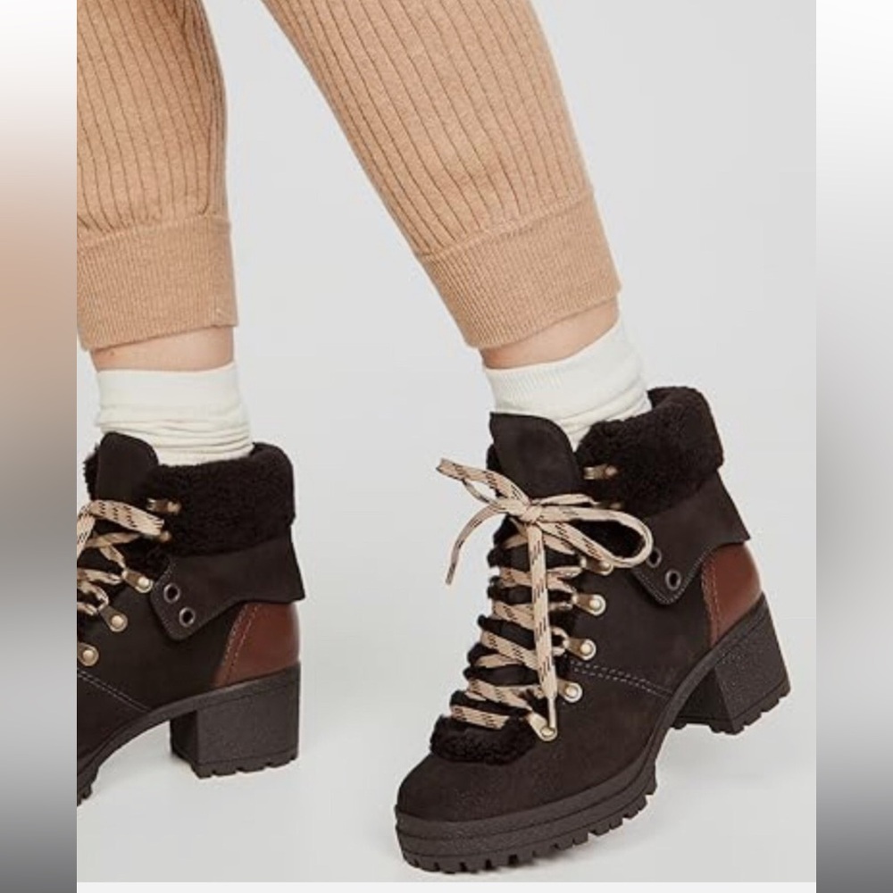 See By Chloe Eileen shearling trimmed suede block heel boots